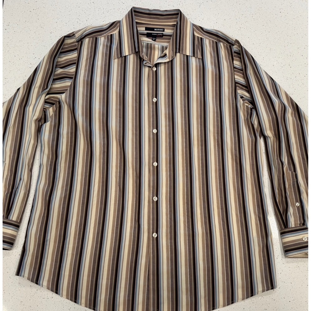 Murano Button Down Shirt Mens XL Brown Striped Good Business Casual Office